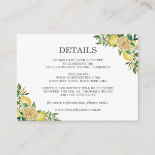 Cartão De Informações Detalhes do Casamento com Lemon Citrus Floral Gree
