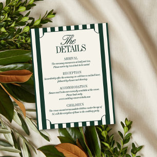Cartão De Informações Detalhes do Casamento com Listra Verde Old Money