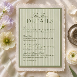 Cartão De Informações Detalhes do Casamento com Listras em Verde Sage
