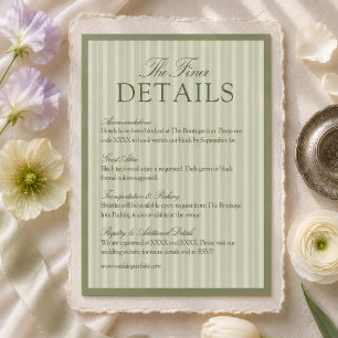 Cartão De Informações Detalhes do Casamento com Listras em Verde Sage