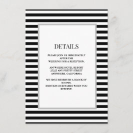 Cartão De Informações Detalhes do Casamento com Moldura de Stripes Preta