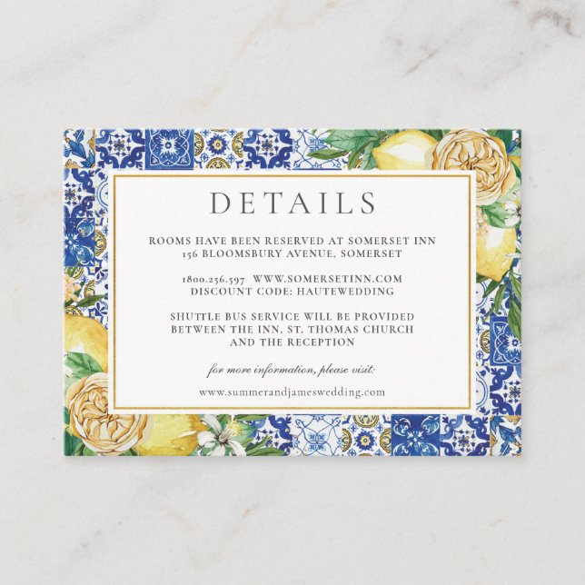 Cartão De Informações Detalhes do Casamento com Mosaico Floral de Lemons (Frente)