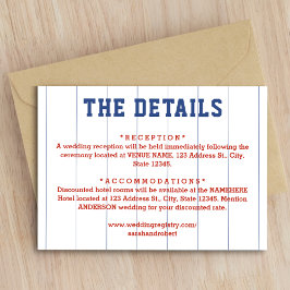 Cartão De Informações Detalhes do Casamento com Pinstripe de Baseball