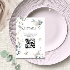 Cartão De Informações Detalhes do Casamento com QR code da Garça Azul El