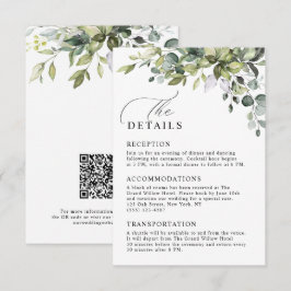 Cartão De Informações Detalhes do Casamento com QR Code de Folhagens Rús