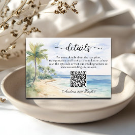 Cartão De Informações Detalhes do Casamento com QR Code de Praia e Palme