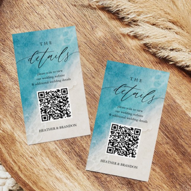 Cartão De Informações Detalhes do Casamento com QR Code na Praia  (Criador carregado)