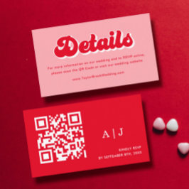 Cartão De Informações Detalhes do Casamento com Retros Rosa e Vermelho