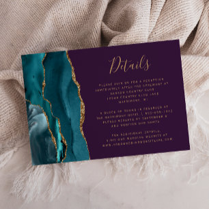 Cartão De Informações Detalhes do Casamento com Roxo Dourado de Teal Mod