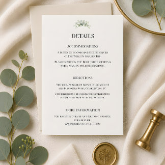 Cartão De Informações Detalhes do Casamento com Verde de Eucalipto Luxuo