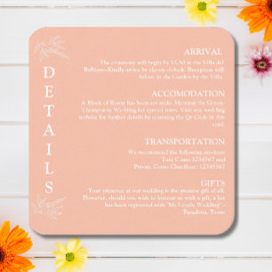 Cartão De Informações Detalhes do casamento cor-de-rosa com cor-de-rosa 