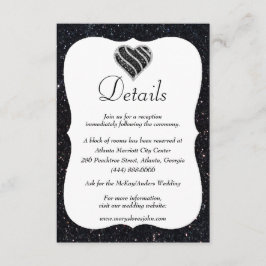 Cartão De Informações Detalhes do Casamento Coração Preto e Branco com B