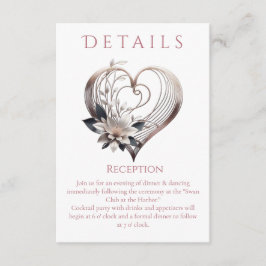 Cartão De Informações Detalhes do Casamento - Coração Rosa Moderno com F