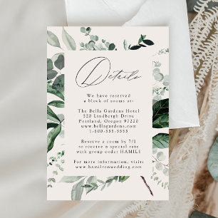 Cartão De Informações Detalhes do Casamento Creme com Vegetação Abundant