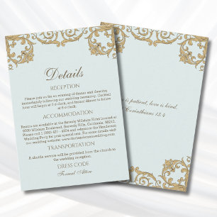 Cartão De Informações Detalhes do Casamento Cristão Vintage Blue Rococo