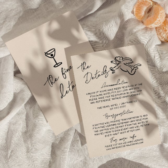 Cartão De Informações Detalhes Do Casamento Cupido Desenhado Na Mão Retr (Criador carregado)