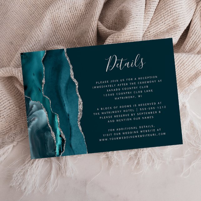 Cartão De Informações Detalhes do Casamento da Agata de Teal Dark Modern (Criador carregado)
