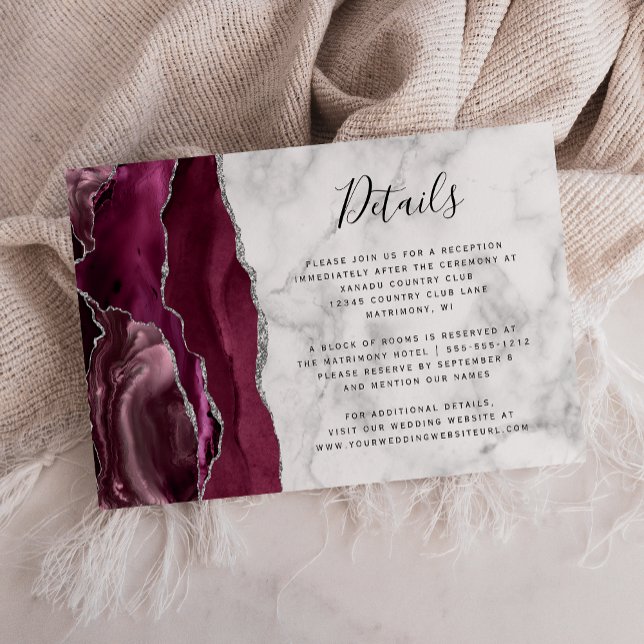 Cartão De Informações Detalhes do Casamento da Agata Marble, da Burgundy (Criador carregado)