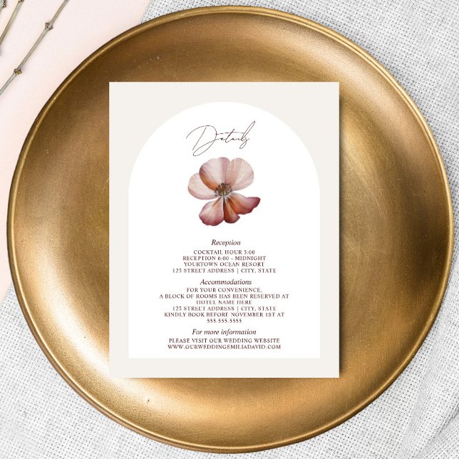 Cartão De Informações Detalhes do Casamento da Anemone Arch Burgundy (Criador carregado)