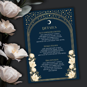 Cartão De Informações Detalhes do Casamento da Arte Elegante Azul Nouvea