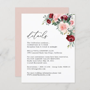 Cartão De Informações Detalhes do Casamento da Blush Floral Burgundy Ele
