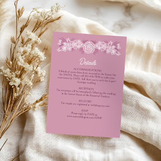 Cartão De Informações Detalhes do Casamento da Borgonha com Rosa Blush D