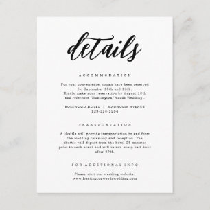 Cartão De Informações Detalhes do Casamento da Caligrafia Branca e Preta