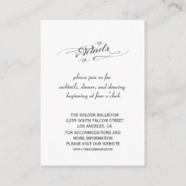 Cartão De Informações Detalhes do Casamento da Caligrafia Branca e Preta
