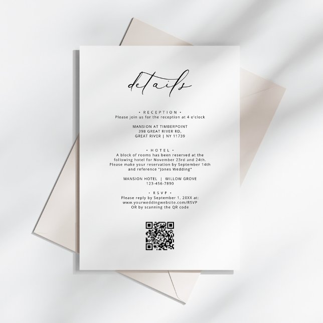 Cartão De Informações Detalhes do Casamento da Caligrafia Elegante Moder (Criador carregado)