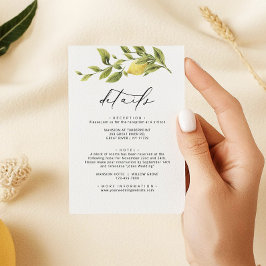 Cartão De Informações Detalhes do Casamento da Caligrafia Lemon Sorrento