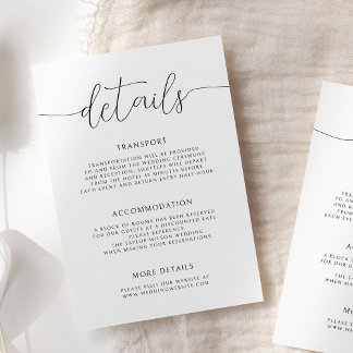 Cartão De Informações Detalhes do Casamento da Caligrafia Minimalista Mo