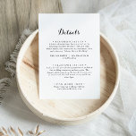 Cartão De Informações Detalhes do Casamento da Caligrafia Moderna<br><div class="desc">Este cartão de cerimônias de detalhes de caligrafia moderna é perfeito para um casamento rústico. O design simples e elegante apresenta a tipografia de scripts clássicos e ricos em preto e branco.</div>