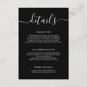 Cartão De Informações Detalhes do Casamento da Caligrafia Moderna Elegan