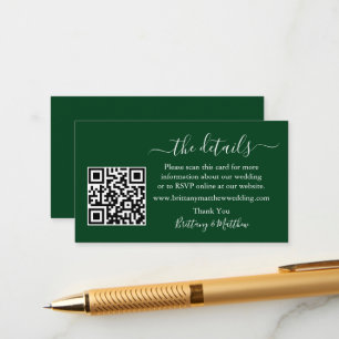 Cartão De Informações Detalhes do Casamento da Caligrafia Site QR Green