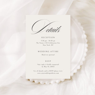 Cartão De Informações Detalhes do Casamento da Calligrafia Negra Elegant