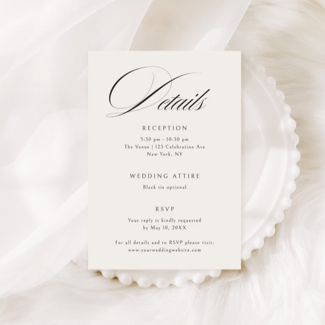 Cartão De Informações Detalhes do Casamento da Calligrafia Negra Elegant (Criador carregado)