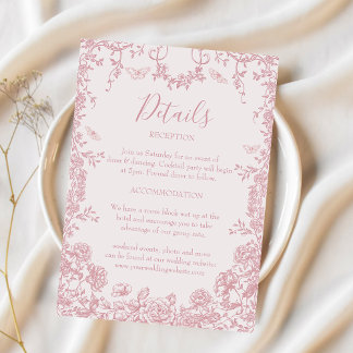 Cartão De Informações Detalhes do Casamento da Chinoiserie Rosa-Rosa-Ros