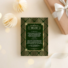 Cartão De Informações Detalhes do Casamento da Deco de Arte Verde Dourad