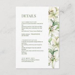 Cartão De Informações Detalhes do Casamento da Elegância LILY Blossom