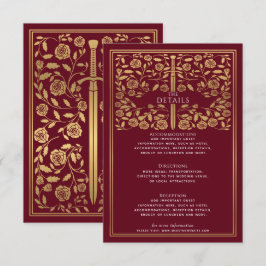 Cartão De Informações Detalhes do Casamento da Espada Real Medieval Verm
