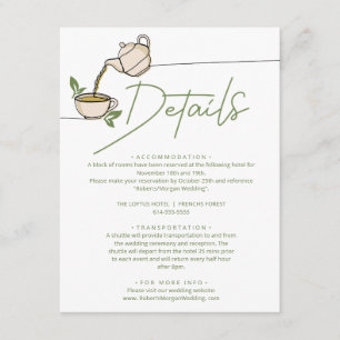 Cartão De Informações Detalhes do Casamento da Festa do Chá Verde