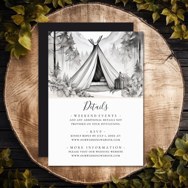 Cartão De Informações Detalhes do Casamento da Floresta de Acampamento R (Rustic Glamping Camping Forest Wedding Details Enclosure Card)
