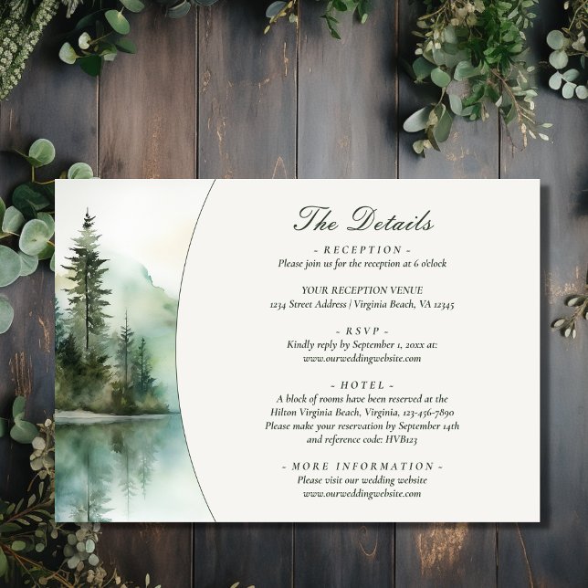 Cartão De Informações Detalhes do Casamento da Floresta do Lago Rustic M (Front - Rustic Mountain Lake Forest Wedding Details Enclosure Card)