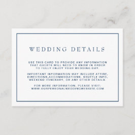 Cartão De Informações Detalhes do Casamento da Fronteira Azul de Marinho