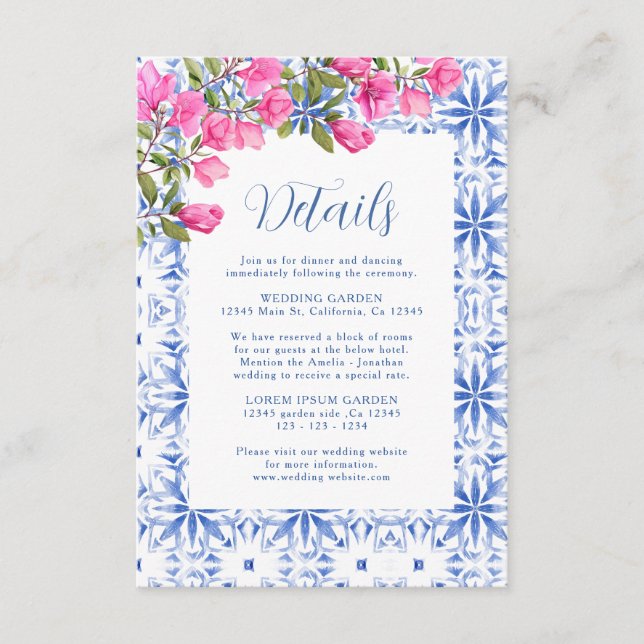 Cartão De Informações Detalhes do casamento da Grécia Santorini Watercol (Frente)