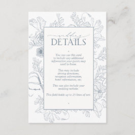 Cartão De Informações Detalhes do Casamento da Linha Floral Azul Elegant