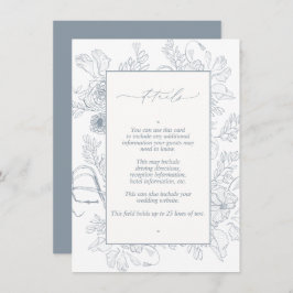 Cartão De Informações Detalhes do Casamento da Linha Floral Azul Elegant