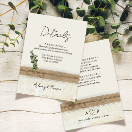 Cartão De Informações Detalhes Do Casamento Da Madeira Eucalyptus De Bur