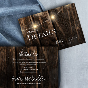 Cartão De Informações Detalhes do Casamento da Madeira Rústica Luzes do