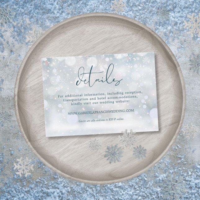 Cartão De Informações Detalhes do Casamento da Neve na Wonderland Winter (Winter Wonderland Snow Wedding Details Enclosure Card)